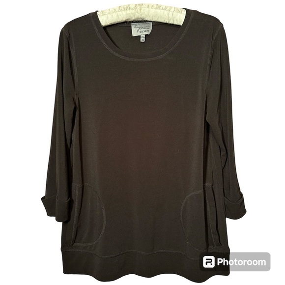 Lynn Ritchie Silver Black 3/4 Sleeve Top size XS - Picture 1 of 9